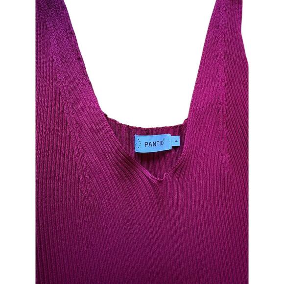 Pantio Knit Midi Dress Burgundy Ribbed One Size Bodycon - Picture 5 of 6